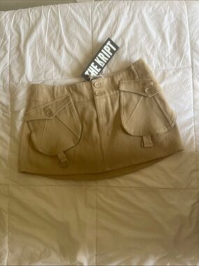 The Kript Beige Mini Skirt with Utility Pockets